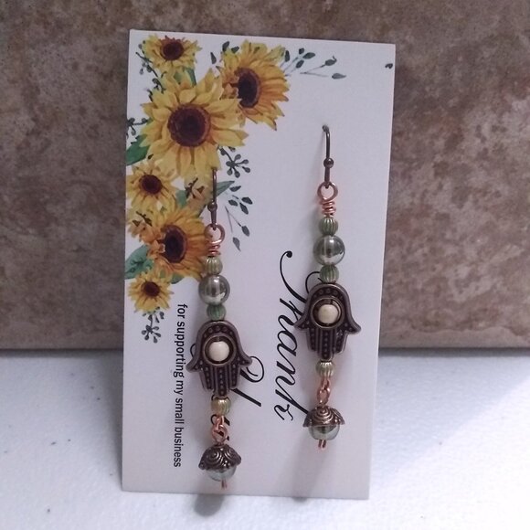 Hamsa Hand | Unique & Handmade | Dangle Earrings | Blessings Love & Protection | - Picture 7 of 11